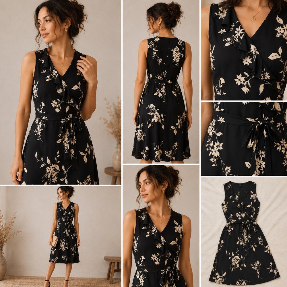 The Limited Silk Black Floral Wrap Dress 8 Wedding Guest Garden Party Elegant
